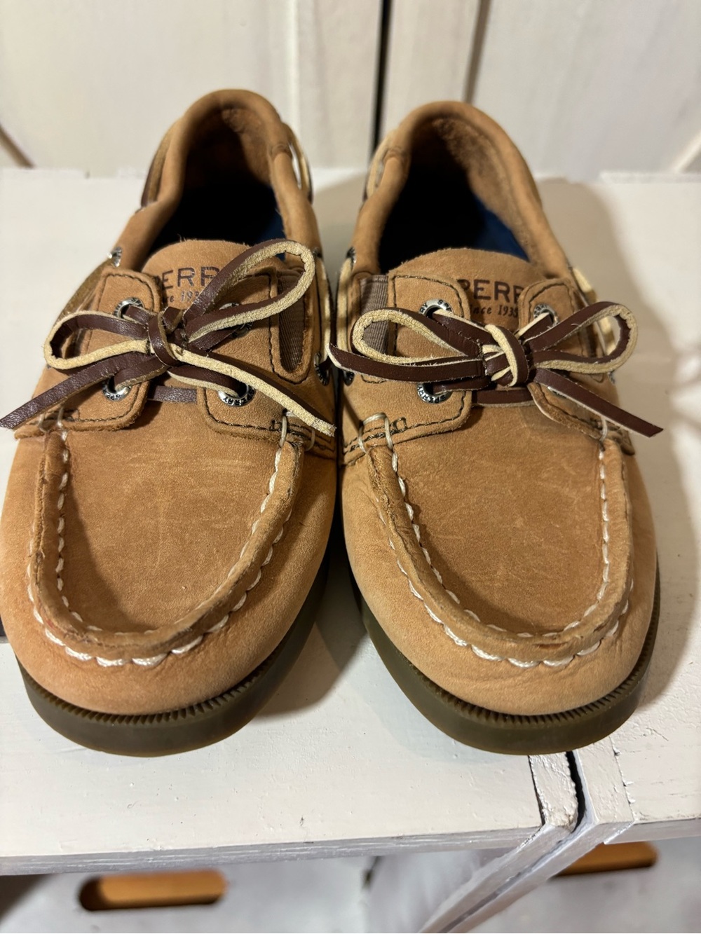 Sperry KidsLight Brown Suede Boat Shoes with Dark Brown Laces